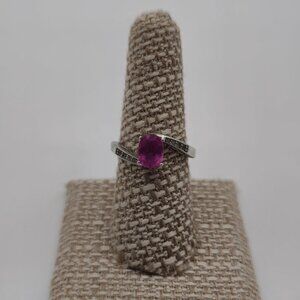 Size 8 Sterling Silver Pink Sapphire And Clear Topaz Ring A1870